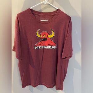 Toy Machine Skateboard Short Sleeve Tee - Maroon with Yellow Graphic
